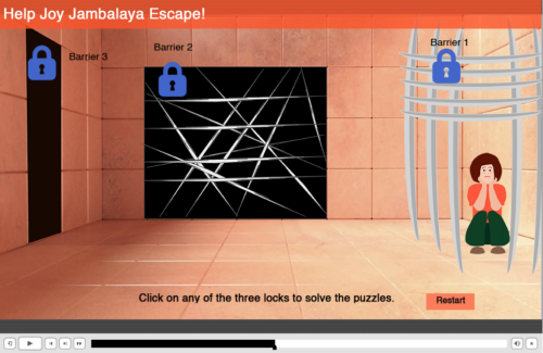 Interaction exercise screenshot with 3 locks to be unlocked